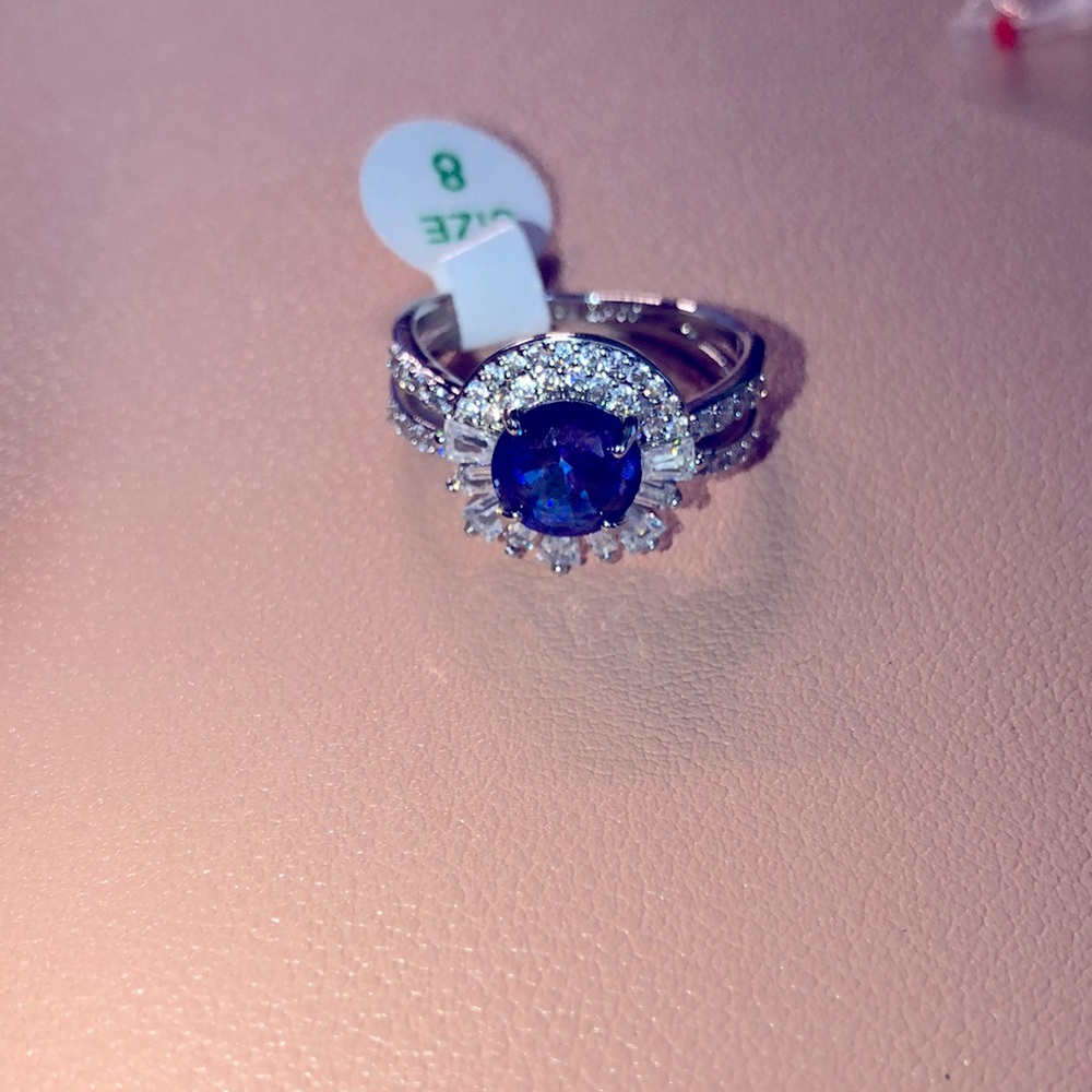 Ring, bomb party lab created, rainbow alexandrite, rhodium plating